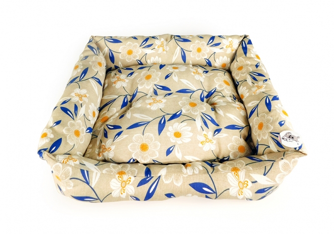 CARBONE Hundebett Domino, 65 x 80 cm Blumen-blau